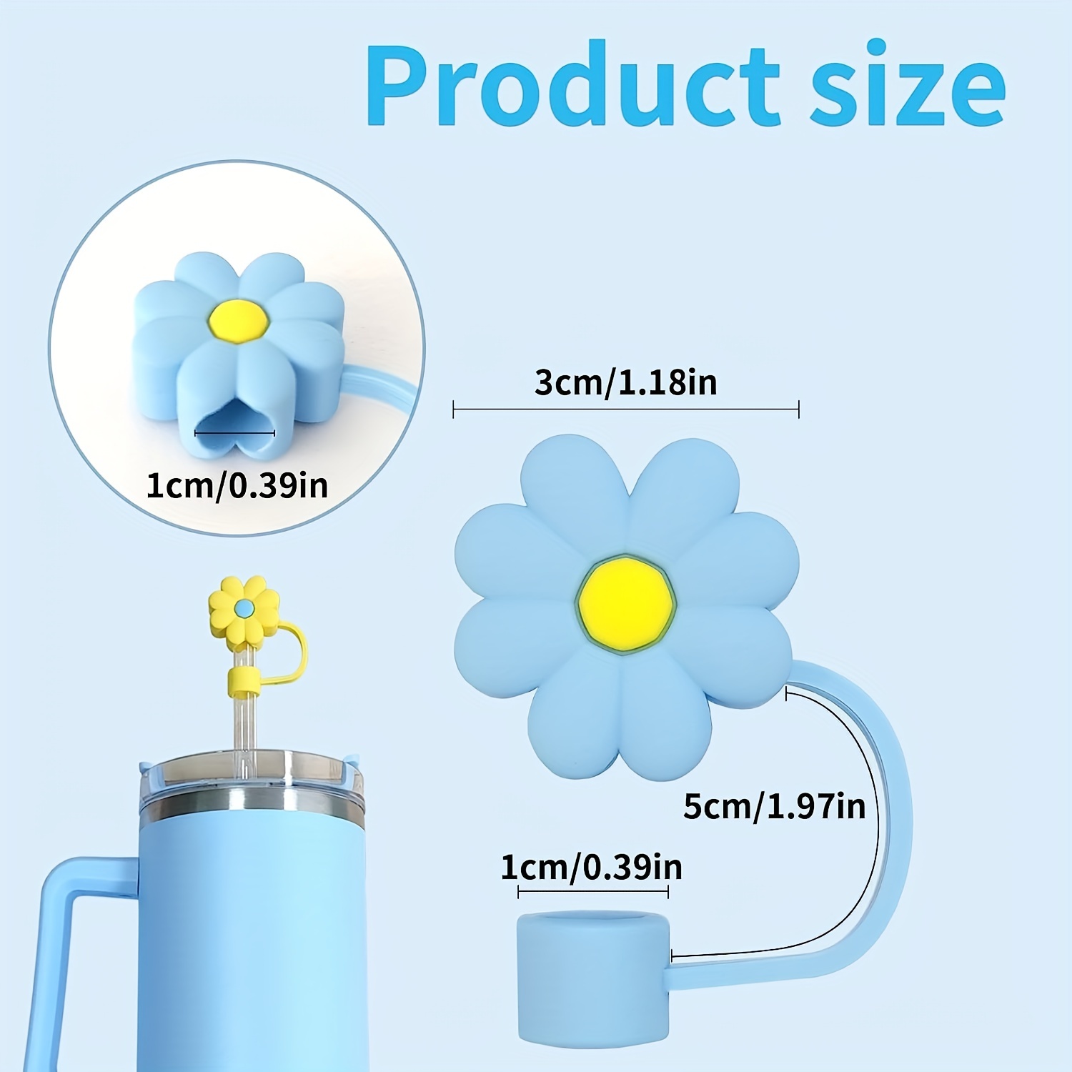 9pcs Reusable Straw Stopper and Clear Chrysanthemum Shaped Dustproof Caps