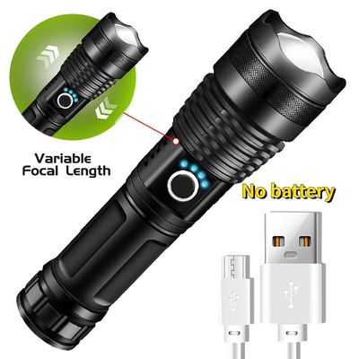 1pc XHP50 Powerful Flashlight, 5 Modes, USB Rechargeable Zoom LED Torch, Emergency Light For Camping Fishing