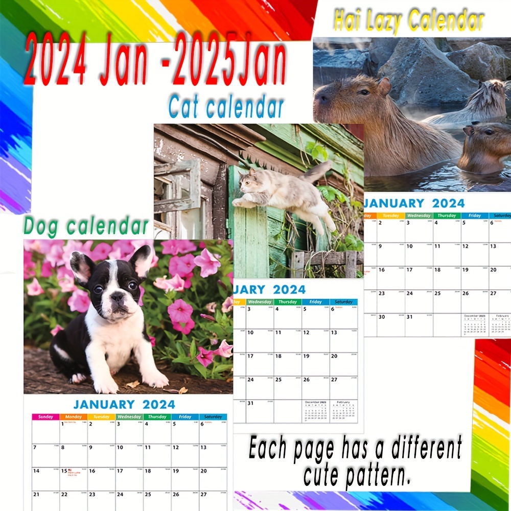 1pc Calendario 2024 Cachorros Gatos Nutrias Marinas Lindos Temu