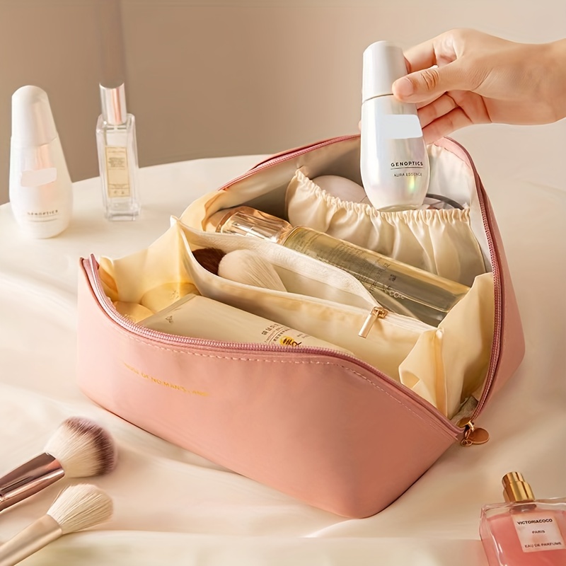 Portable Solid Color Cosmetic Handbag, Lightweight Versatile Makeup Zipper  Bag, Toiletry Wash Bag - Temu