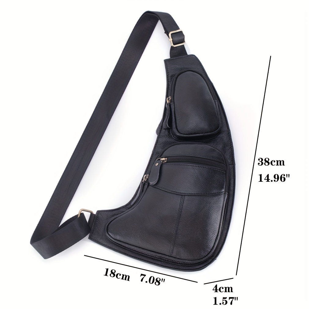 Vintage Leather Chest Bag, Zipper Stylish Crossbody Bag, Multifunctional Adjustable Strap Sling Bag - Click Image to Close