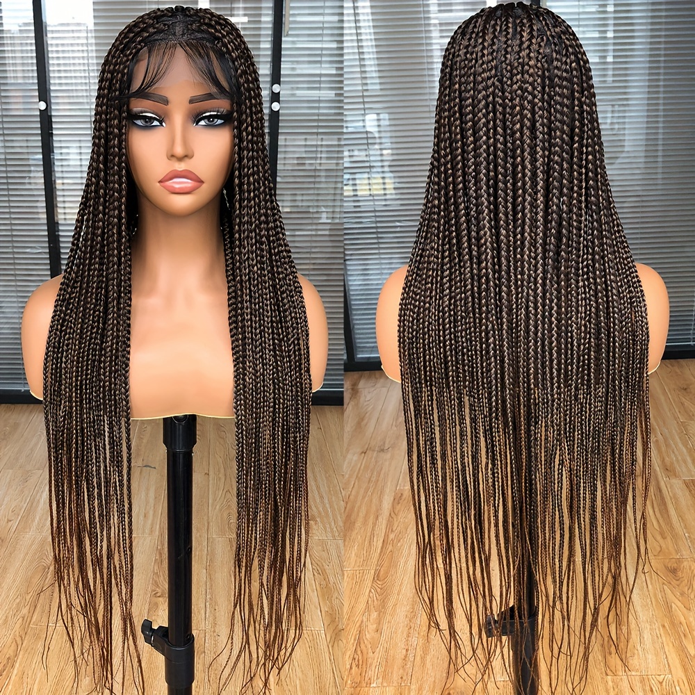 Dark Brown Synthetic 13*3 Lace Front Braided Wigs Curly Ends - Temu