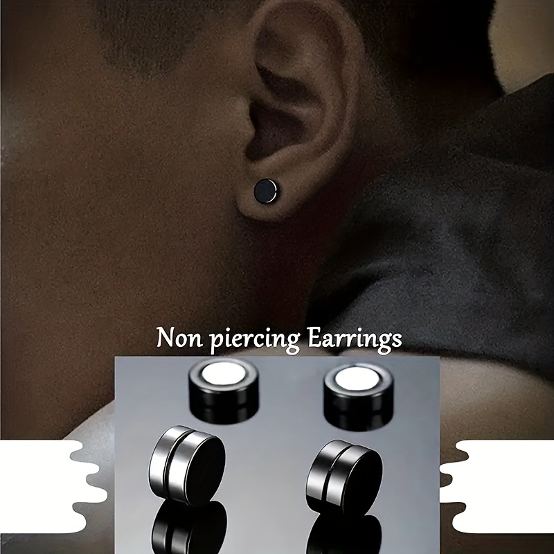 1 Pair Silver Stainless Steel Ear Stud Hypoallergenic Earrings Men Studs Piercing Jewelry, Jewels for Men,Temu
