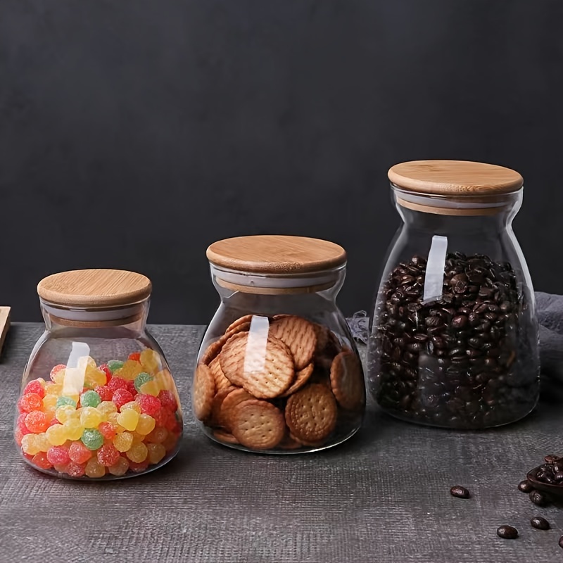 Glass Jars With Airtight Lids, Candy Jars With Lids, Food Storage  Containers With Wooden Lids, Clear Biscuit Jars, For Tea, Coffee, Spice,  Candy, Biscuits, Kitchen Gadgets, Kitchen Accessories, Chrismas Halloween  Party Supplies 
