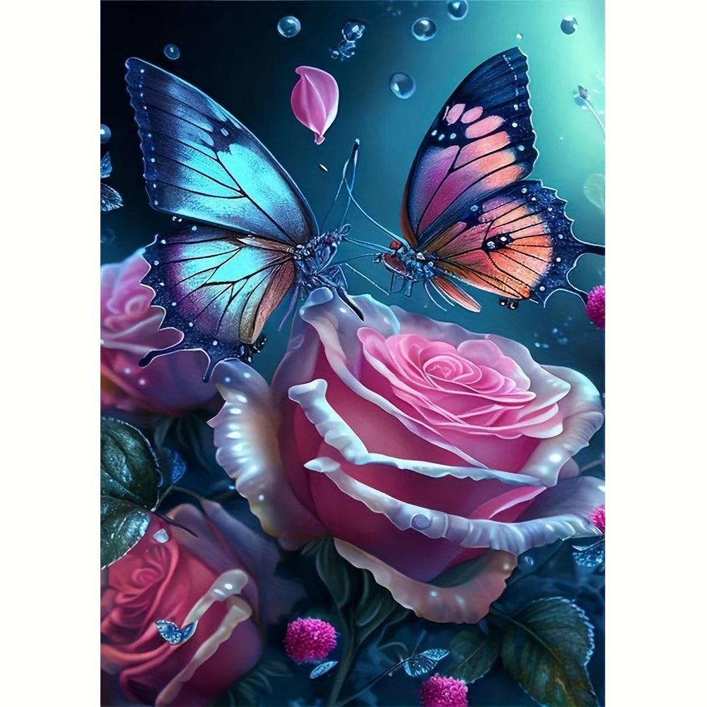 

1pc Large Size 30x40cm/11.8x15.7in Without Frame Diy 5d Diamond Painting, Butterfly And Flowers, Full Rhinestone Painting, Diamond Art Embroidery Kits, Handmade Home Room Office Decor Gift