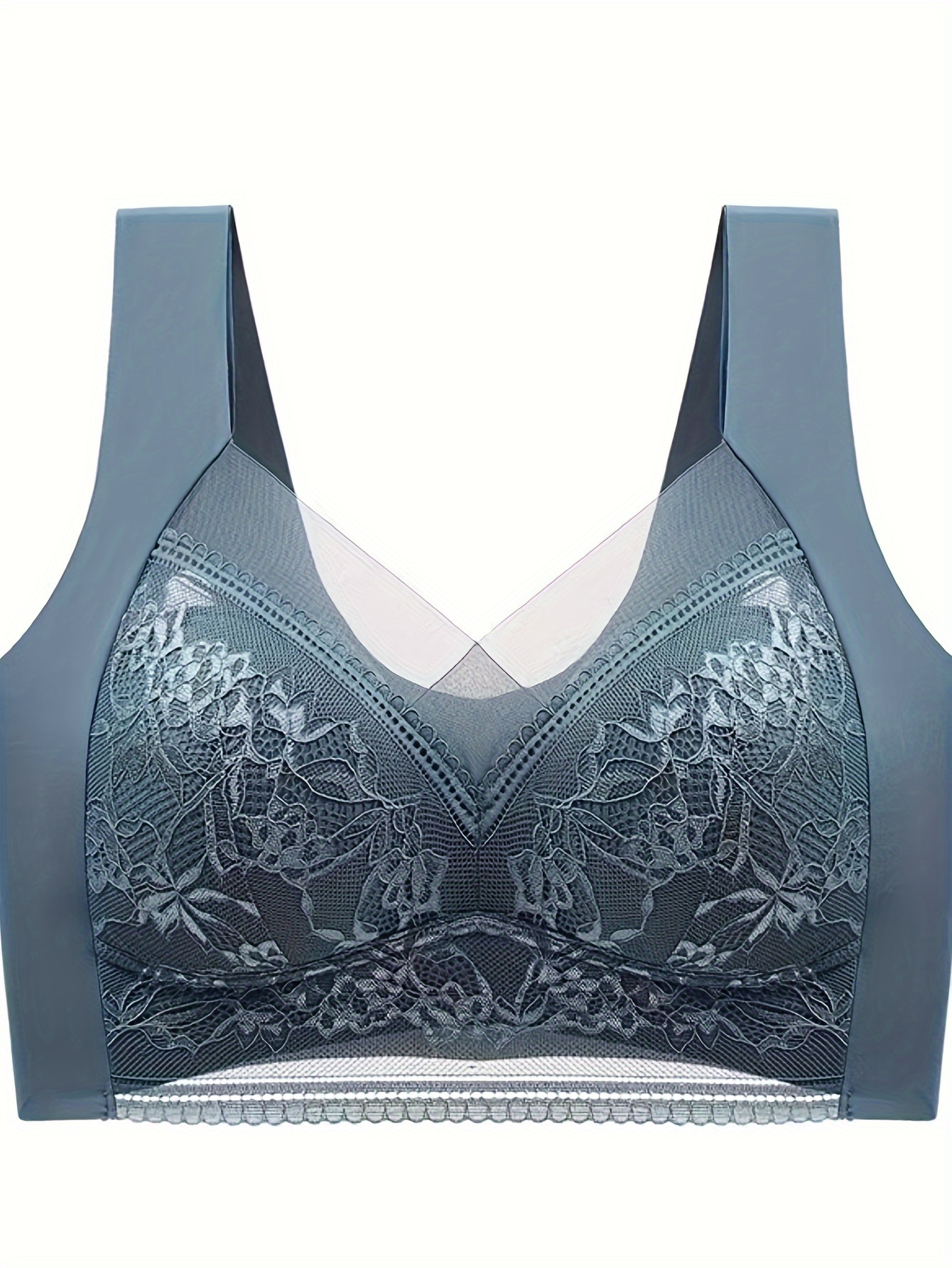 3pcs Contrast Lace Wireless Bras, Comfy & Breathable Push Up Bra, Women's  Lingerie & Underwear