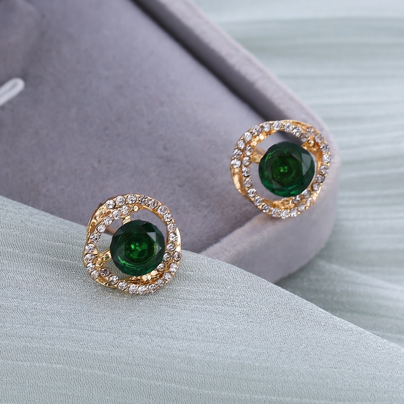 Emerald Crystal Floral Stud Earrings