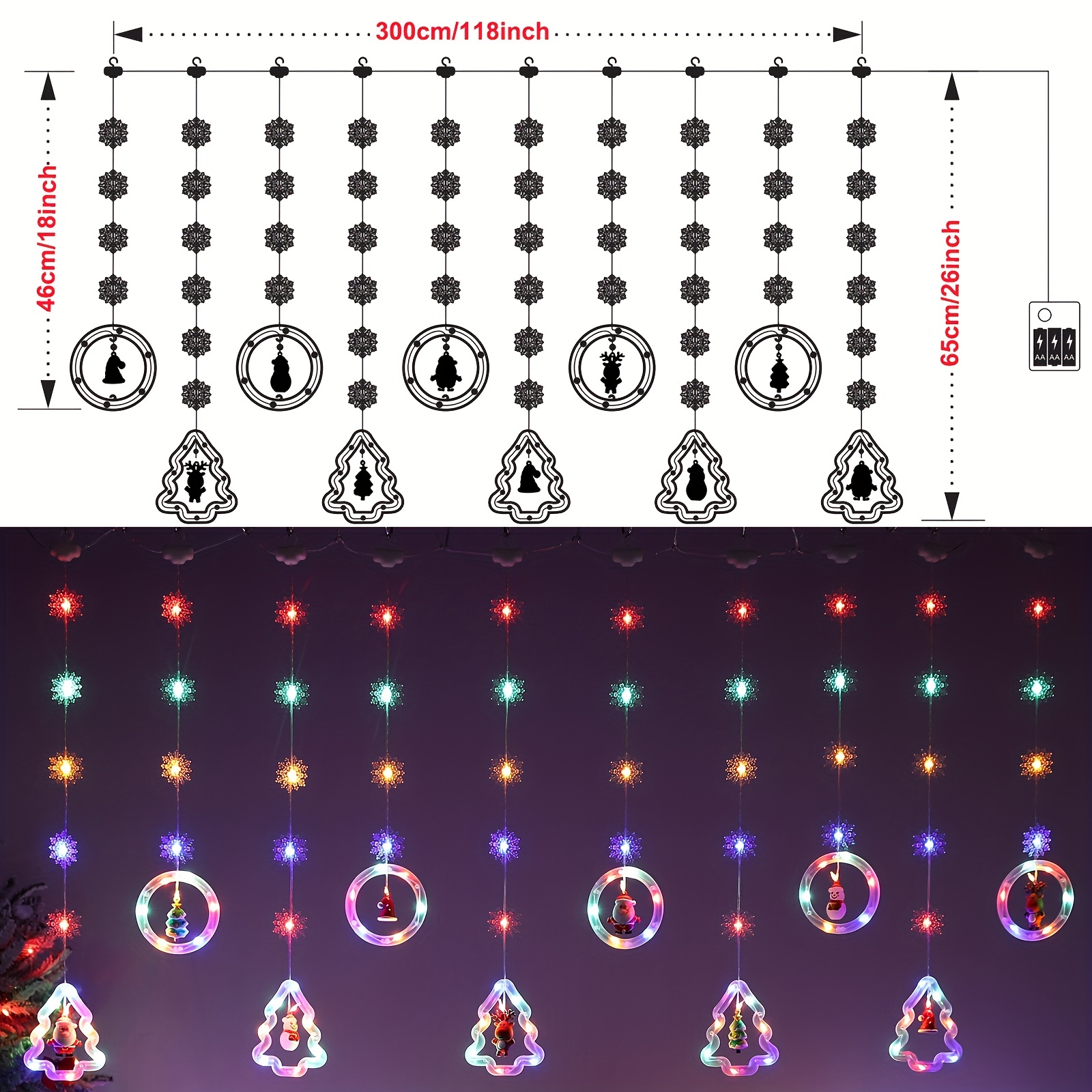 TRIXES Guirlandes lumineuses à LED de Noël pour la décoration d'intérieur -  à utiliser sur les arbres de Noël, les guirlandes lumineuses pour  fenêtres/rideaux de Noël - à piles : : Luminaires