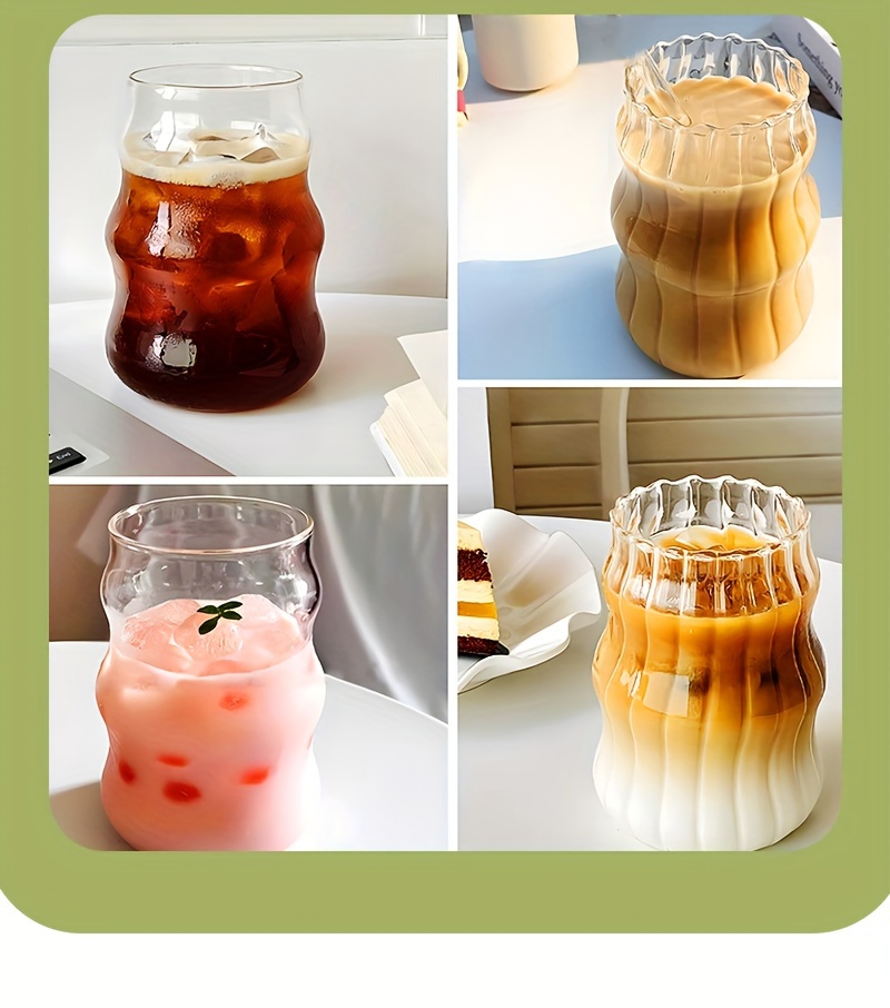 1pc, Irregular Shaped Drinking Glass, Wavy Clear Glass Water Cup, Iced  Coffee Cups, Cute Drinking Cups, Summer Winter Drinkware, Home Kitchen  Items