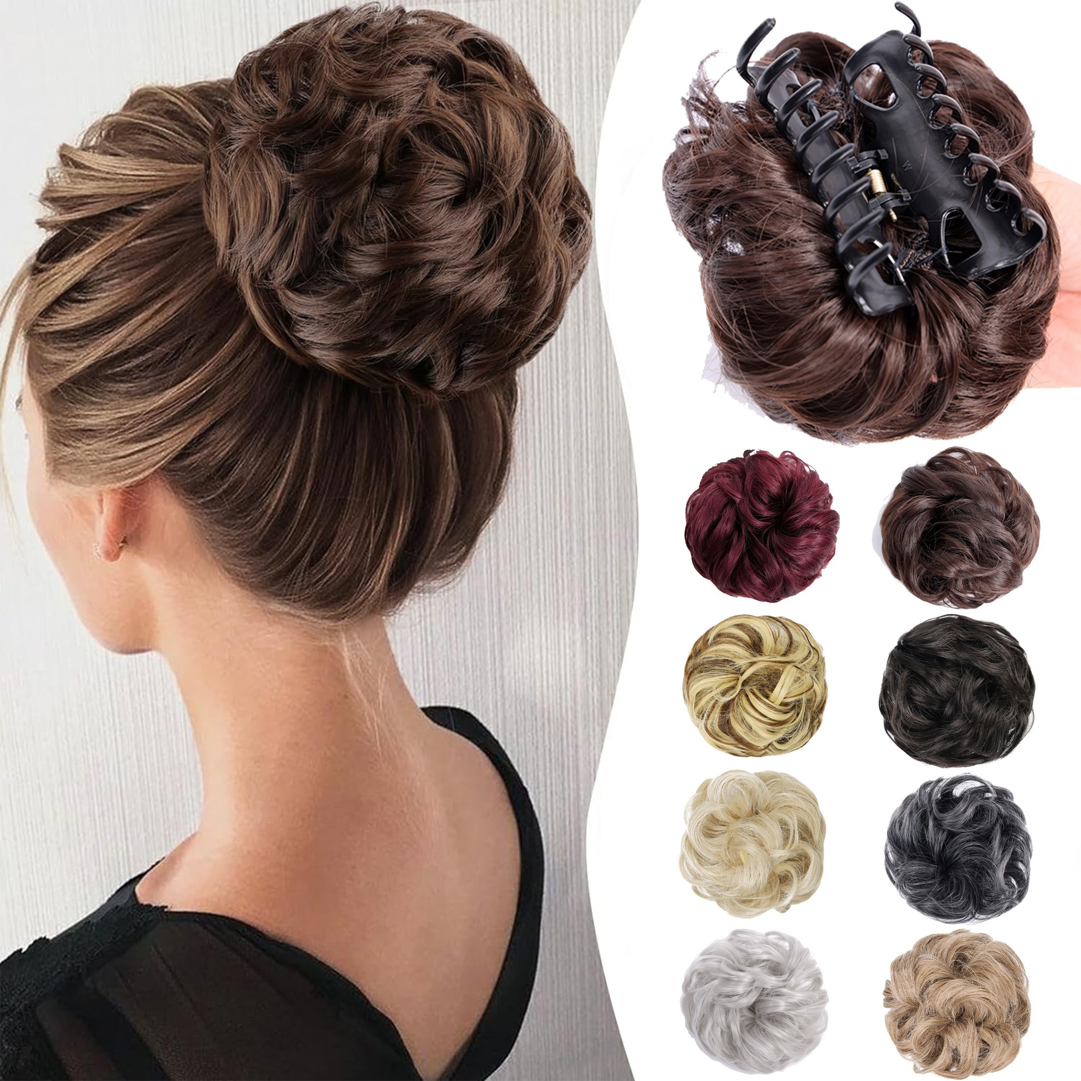 Claw Clip Messy Bun Hair Piece Wavy Curly Hair Bun Clip In Temu