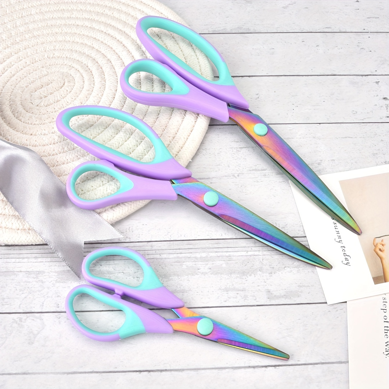 

3pcs, Craft Scissors, All Purpose Sharp Titanium Blades Shears, Rubber Soft Grip Handle, Multipurpose Fabric Scissors Tool Set Great For Office, Sewing, Arts, School And Home Supplies