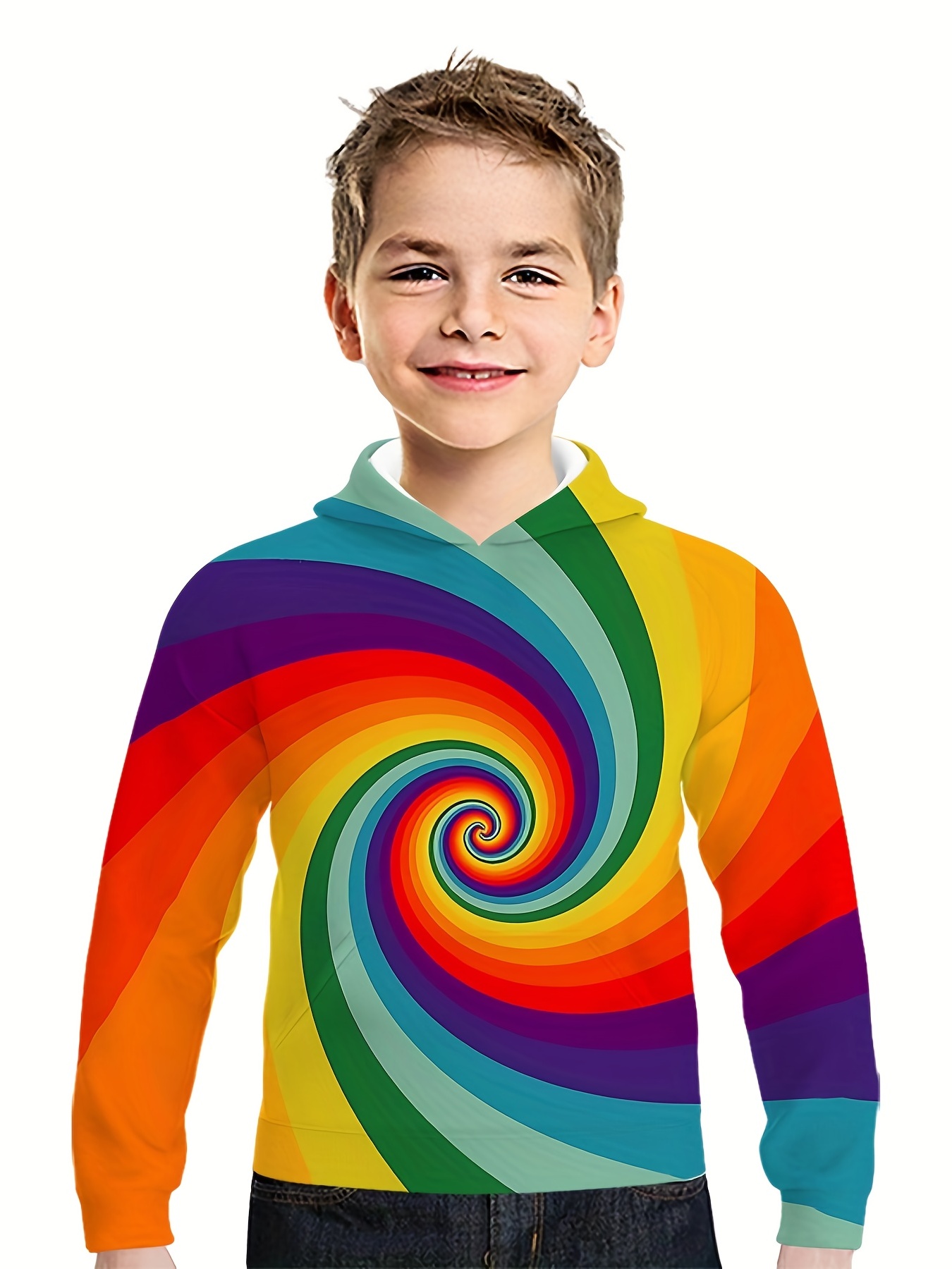 Boys And Girls 3D Rainbow Color Print Trendy Hoodie Kids Cool Hip Hop Street Sports Casual Tops Stylish Halloween Clothes For Kids 4 14 Years Old