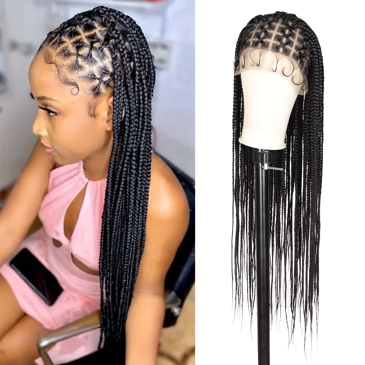 36 Knotless Box Braided Wigs For Black Women Full Lace Wig Cornrow Braided  Long