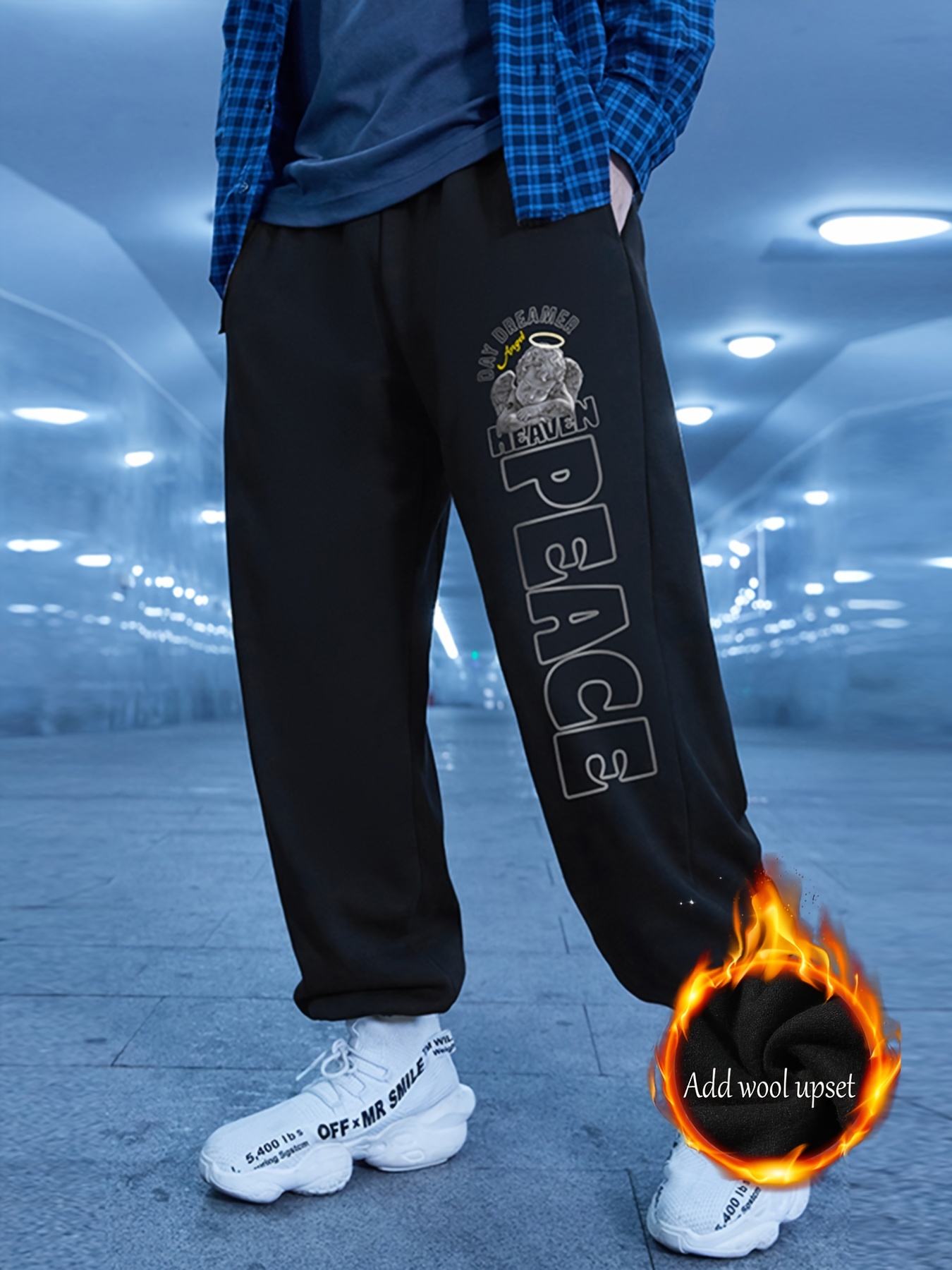 Men Fleece Lined Baggy Cargo Pants Wide Legs Trousers Hip Hop Loose Thick  Casual