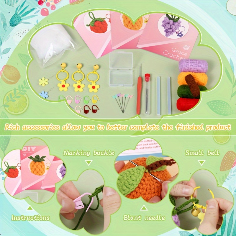 Kit de ganchillo para principiantes: haz tu propio ganchillo de frutas de 8  piezas, kit de ganchillo para principiantes con instrucciones paso a paso