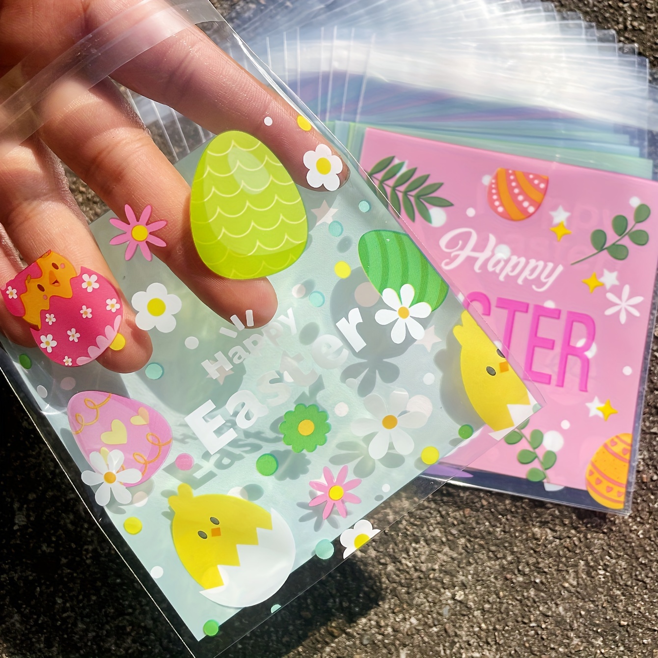 

100pcs Easter Small Gift Decoration Opp Self-sealing Bag, Easter Egg Rabbit Pattern Printed Small Gift Packaging Bag, Used As Theme Party Gift Decoration