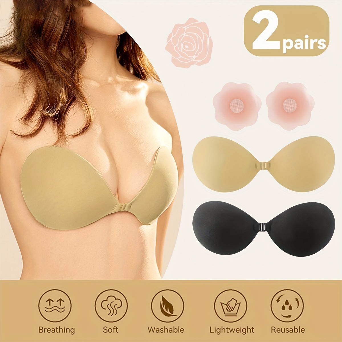 Stickable Thick Solid Pads & Enhancers Adhesive Bra, Push Up Triangle  Bikini Chest Pads, Women's Lingerie & Underwear Accessories