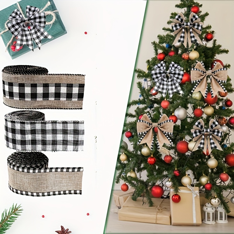 1 Roll, 5 Yards Christmas Black And White Checkered Ribbon Diamond Check  Wired Edge Ribbon Diamond Pattern Decorative Ribbons For Christmas Tree DIY  H
