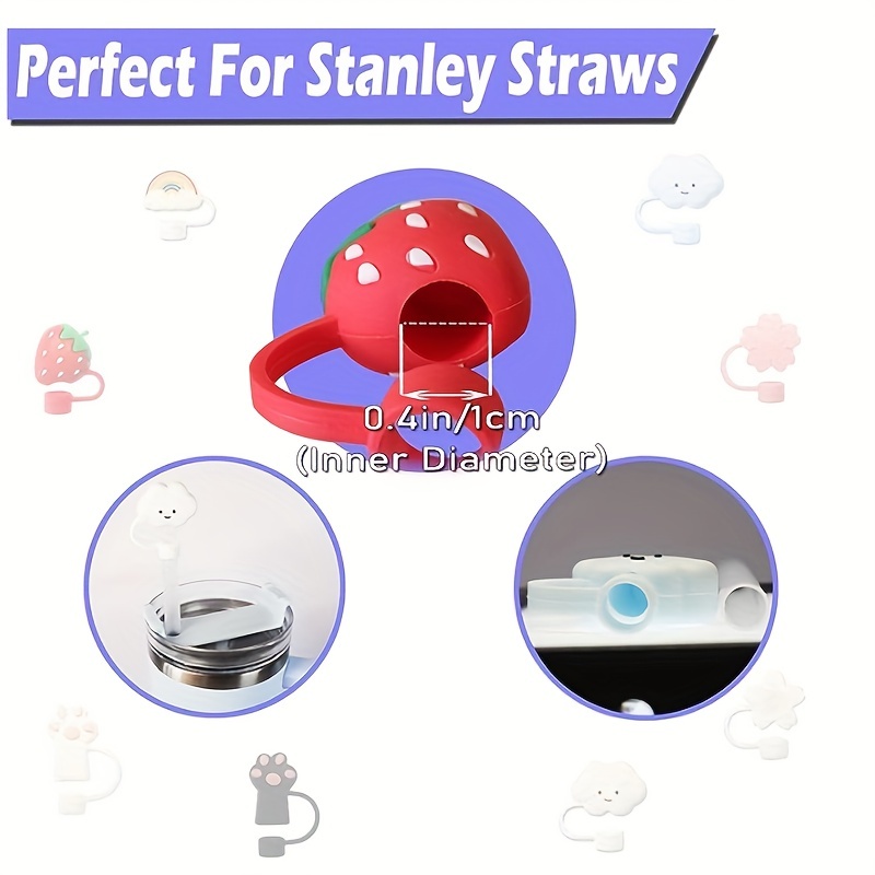 4Pcs 0.4in Straw Cover Cap Compatible with Stanley Cup Cute Silicone Straw  Topper Protector Lid with 2 Initial Personalized Letter Charm for Stanley