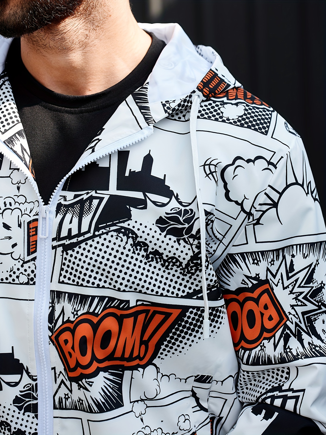 Men graphic print deals hooded jacket