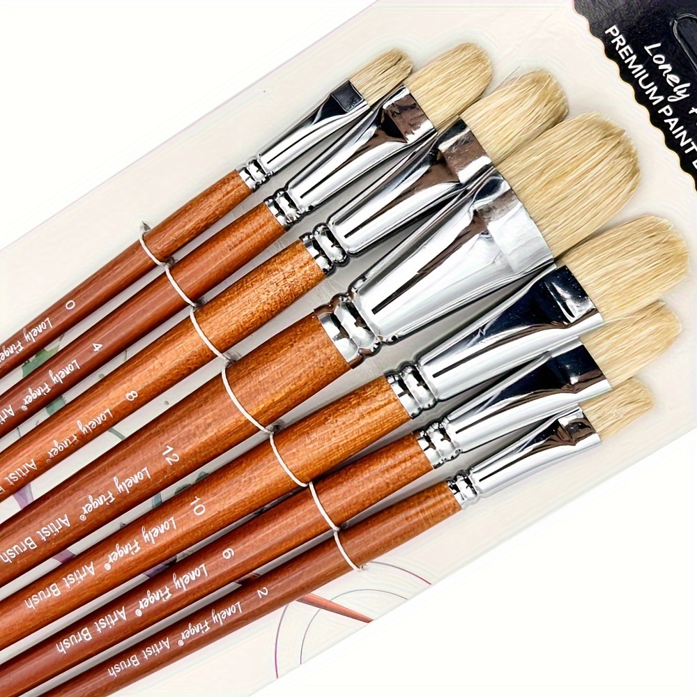 Lenbicki Fan Brush Set Hog Bristle Hair 6pcs Artist Soft Anti-Shedding Paint Brushes for Acrylic Watercolor Oil Painting