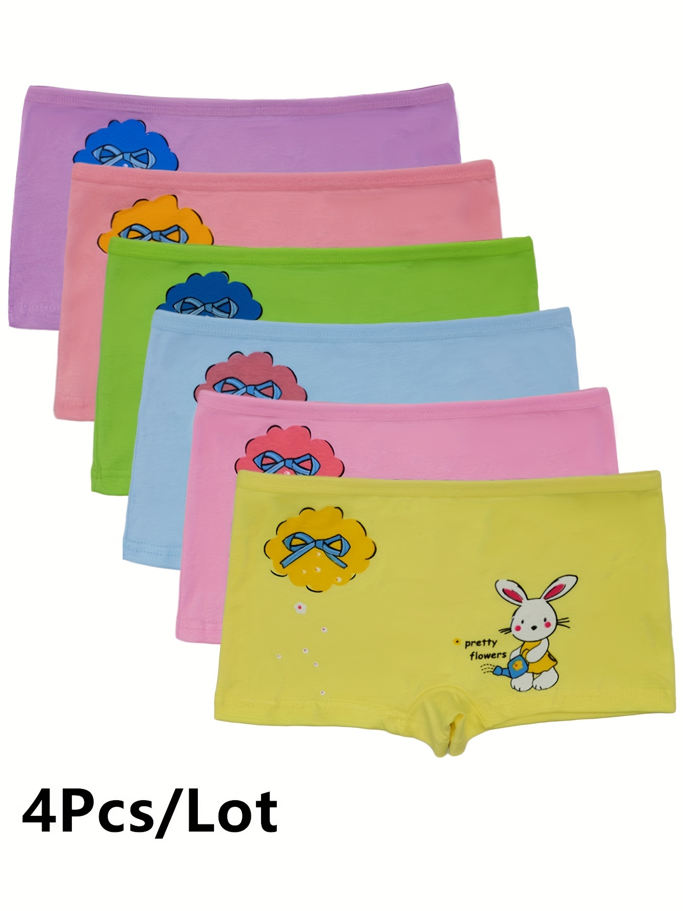 4pcs Girl's Cotton Boxer Briefs, Cartoon Bunny & Mushroom Pattern Soft  Underwear, Toddler Kid's Underpants