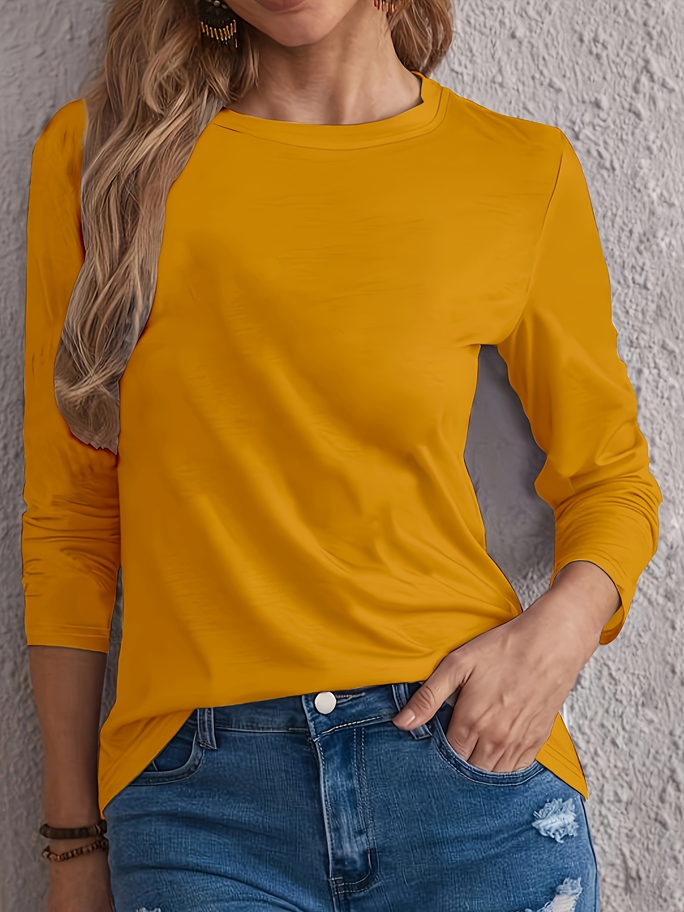 Kleding Top Geel Dames Plus Size Dames T Shirt Met Lange Mouwen