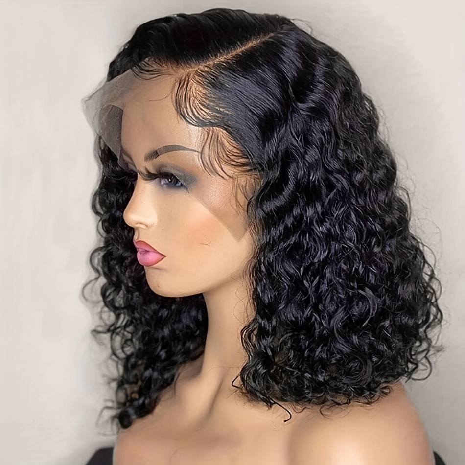Deep Wave Short Cut Bob Human Hair Wigs Brazilian Deep Curly Lace Frontal  Wig