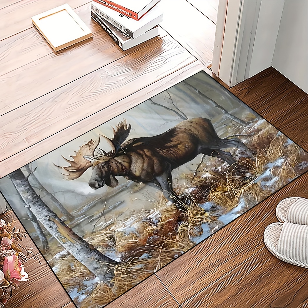 Winter Xmas Decorative Rug Rustic Moose Deer Pattern Floor - Temu