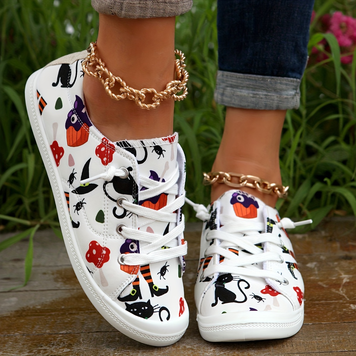 Women s Halloween Print Canvas Shoes Witch Black Cat Printed Temu