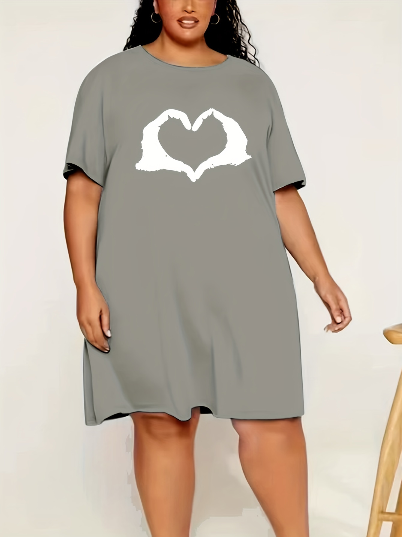 Plus Size Casual Loungewear Dress Women's Plus Heart Print - Temu