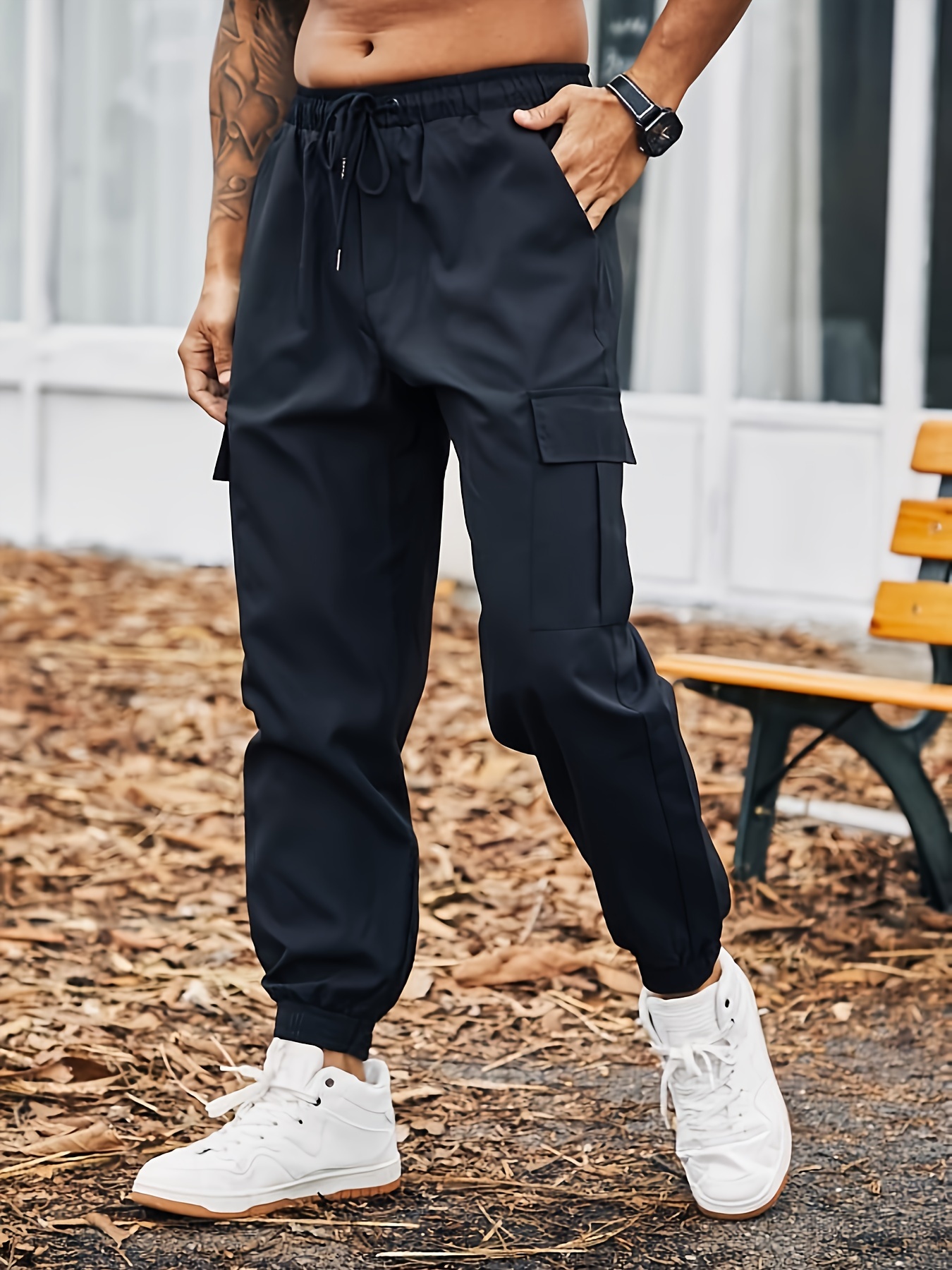 Plus Size Men's Solid Cargo Pants Street Style Joggers With Pockets, Men's  Clothing