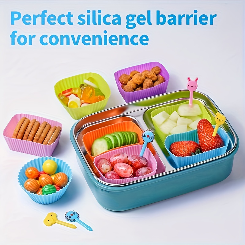 Silicone Muffin Cups And Fruit Forks, Lunch Box Dividers, Durable,  Reusable, And Available In Refrigerators And Dishwashers - Temu