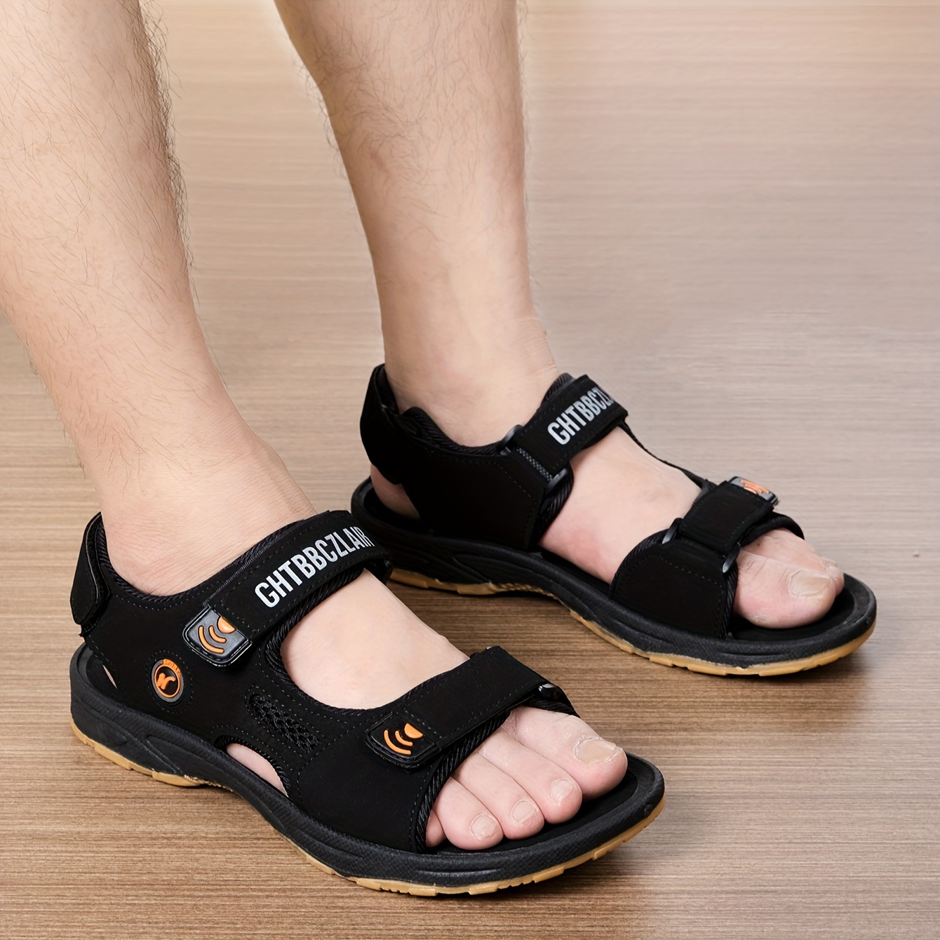 Men's Solid Sandals, Durable Non Slip Outdoor Soft Sandals With Hook And  Loop Fastener, Comfy Beach Water Shoes, Spring And Summer - Temu United  Arab Emirates