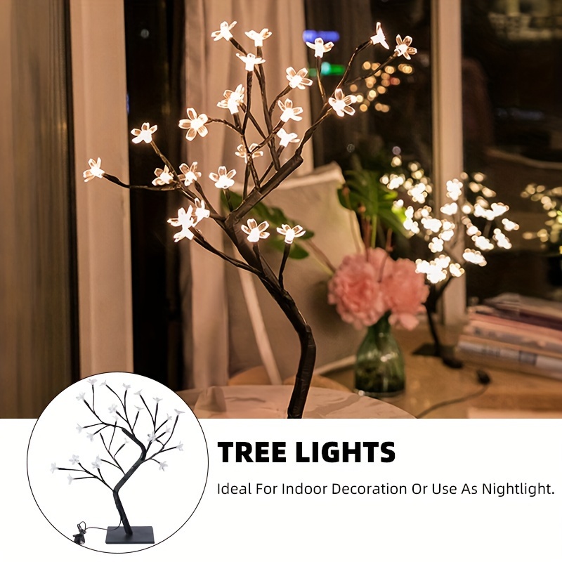 1pc Cherry *** Bonsai Tree Lights, USB Plug With Switch LED Night Light,  Tree Lights With 24 LED Cherry *** Decor, For Indoor Outdoor Christma