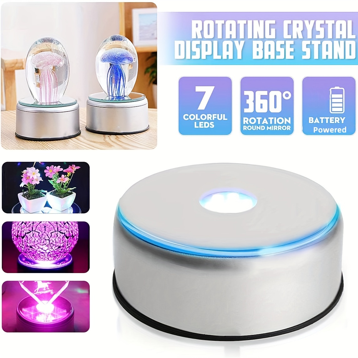 RGB Rotating LED Light Base Spinning Display Stand 360 Degree Motorized  Rotating Turntable For Tumbler Cup Crystal Glass Jewelry