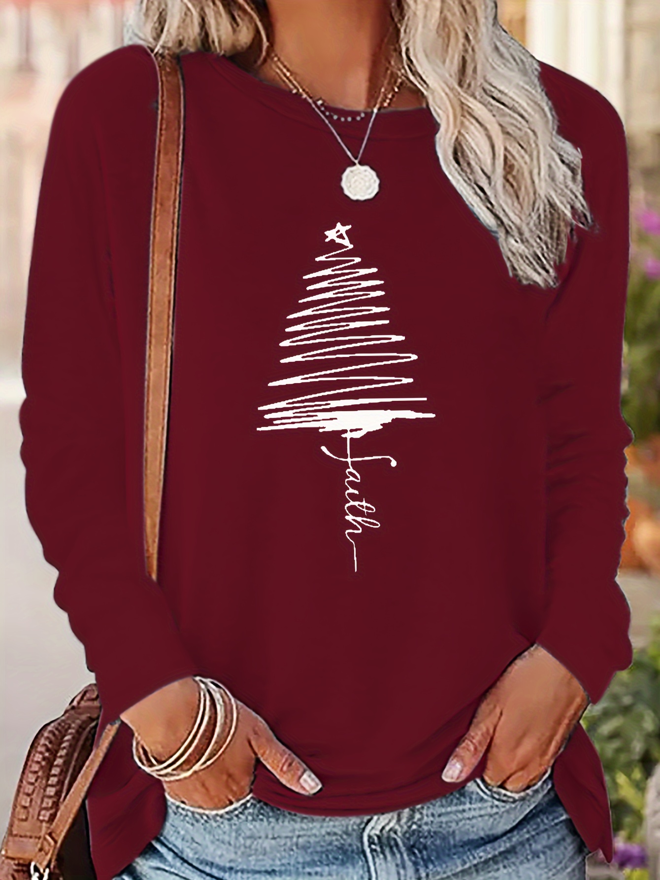  HAICOM Cute Long Sleeve Top Women Christmas Print