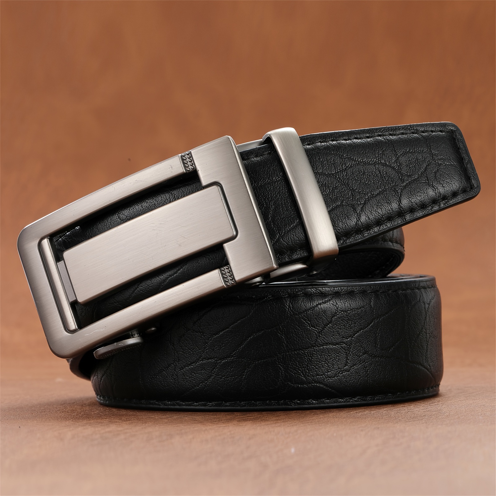 1pc Men's Pu Leather Automatic Buckle Belt, Suitable For Casual/business/ dress Wear