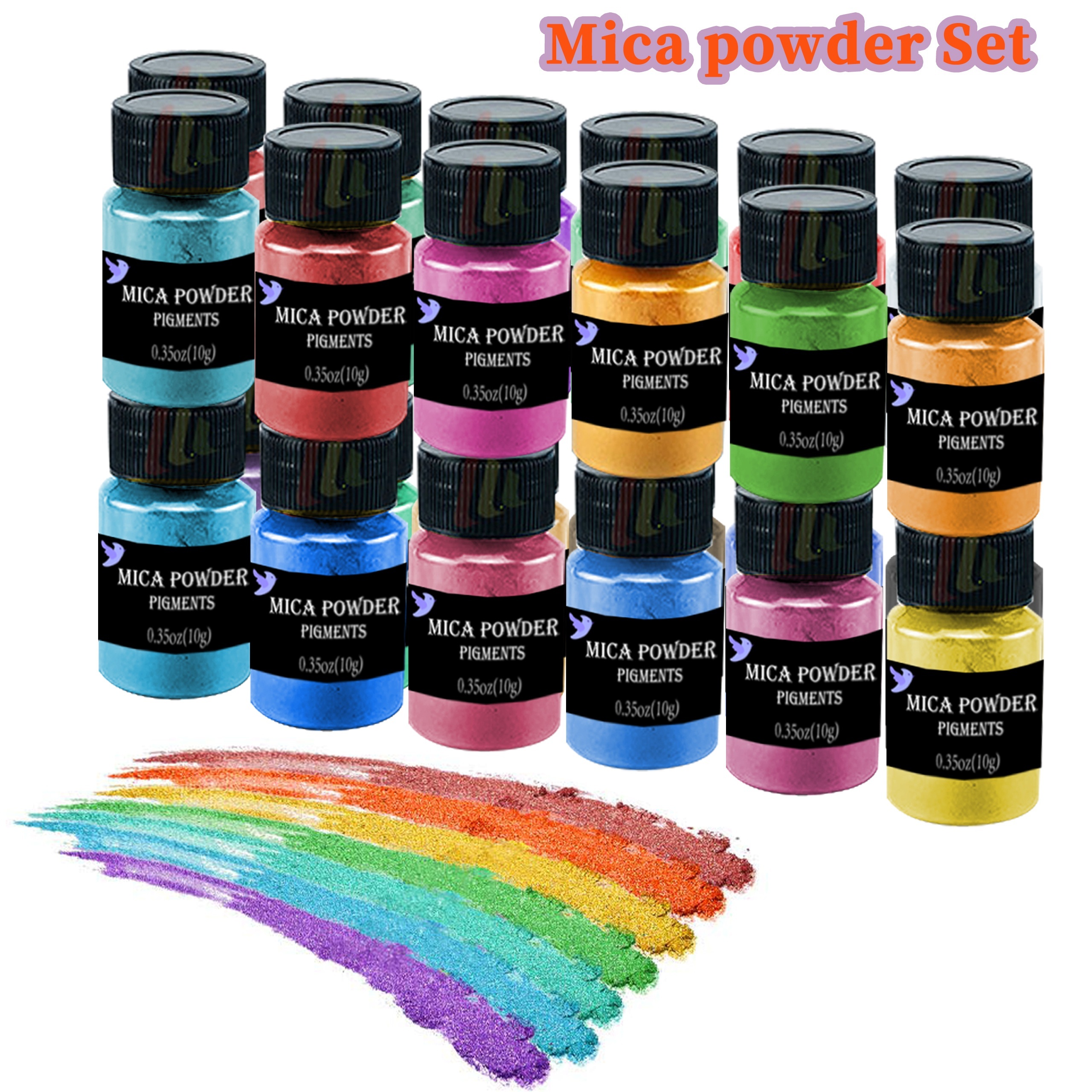 Premium Mica Powder Pigment for Epoxy Resin Kit Set 24 Colors 10g/0.35oz  Each Shake Jar Ultimate Huge Pigment Powder for Soap Making Kit Bath Bombs