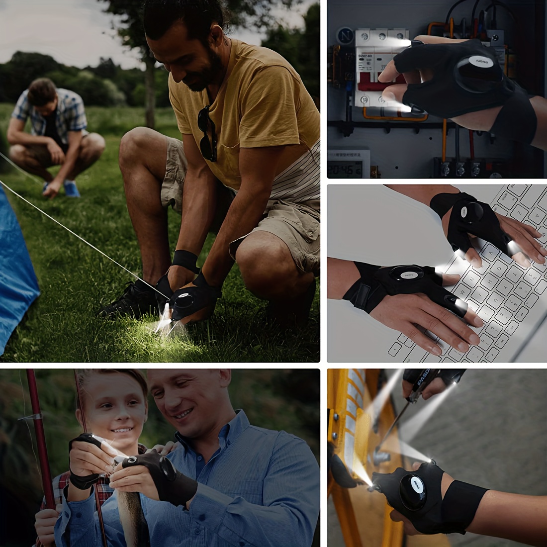 Guantes con LED para Hombre, de Trabajo, de Pesca Linterna