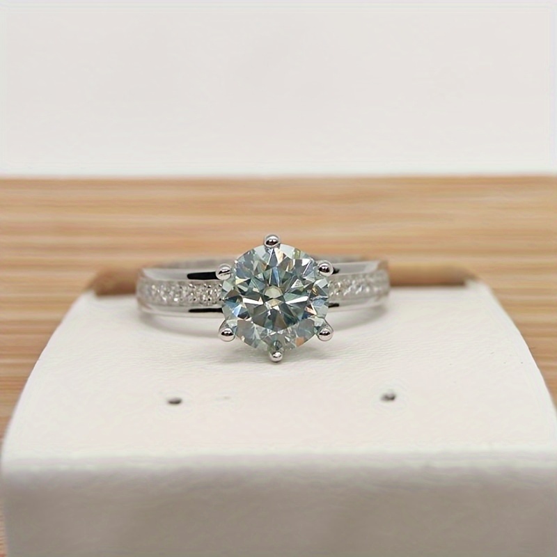 Bague Femme En Argent 925 Avec Moissanite 1 Carat - Certificat Inclus - Taille Ajustable - Cadeau Fiançailles, Anniversaire