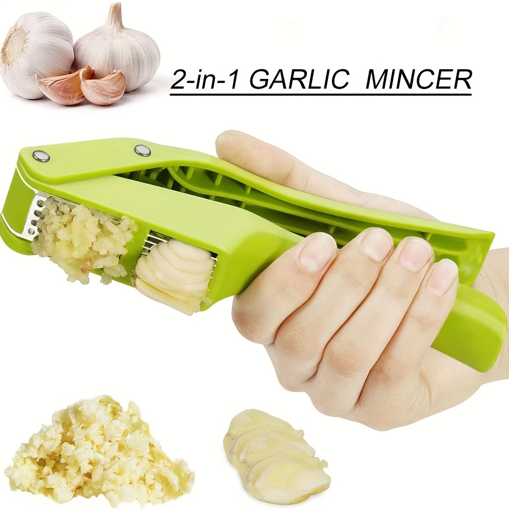 New Garlic Perfection Garlic Press Mincer Slicer Chopper with Store 2 Blades, Green