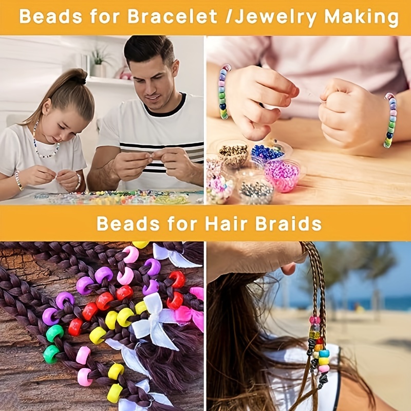 Pony Beads(1200Pcs 6x9mm) Hair Beads,Pony Beads Bulk,Beads for Bracelets  Making,Beads for Hair Braids (Red)