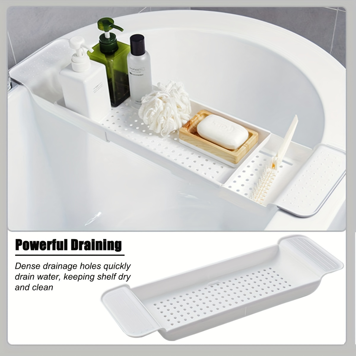 1PC Expandable Bath Shelf Caddy for Bathtubs, Plastic Shower and