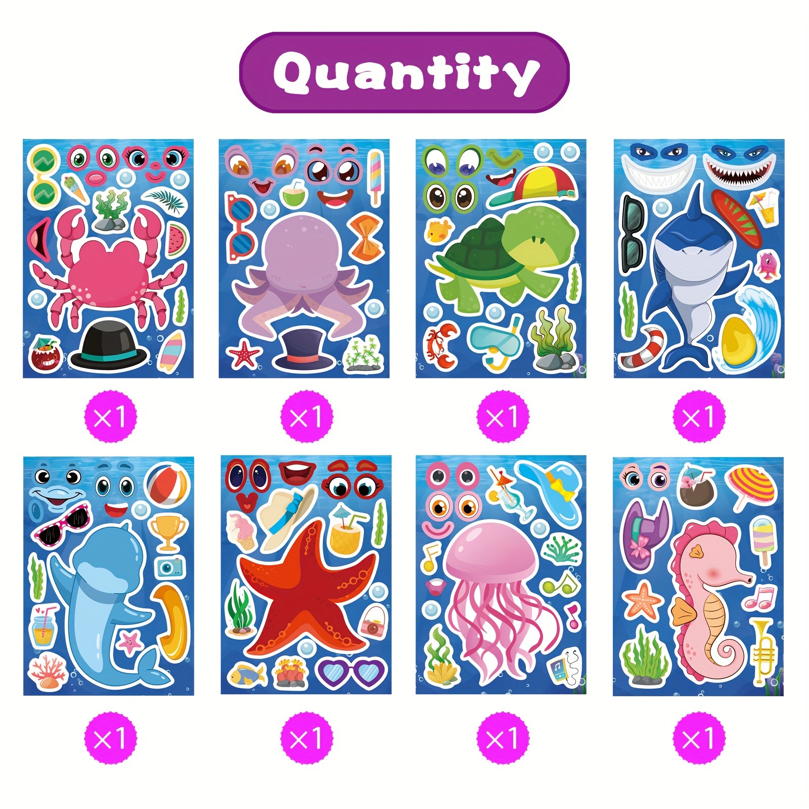 Image of Make- Face Stickers Ocean Animals Diy Art Craft Rewards For School Teacher Summer Mermaid Party Favor Sticker For Birthday Gift Room Ocean Decorated