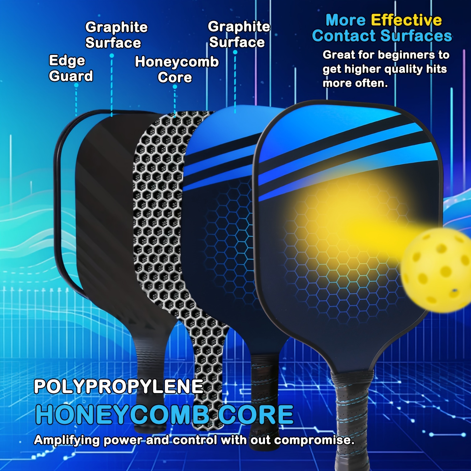 Pickleball Paddles, Fiberglass Surface Pickleball Set With Pickleball