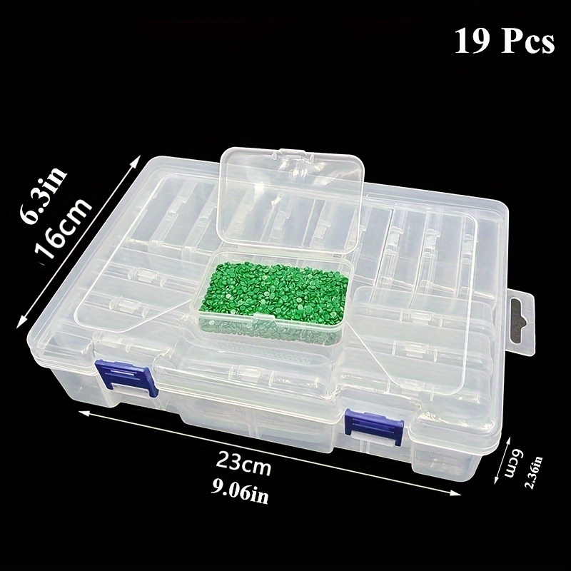 Quefe 40 organizadores de cuentas en una caja de organizador transparente,  2 juegos de plástico transparente para pintura de diamantes con mini cajas