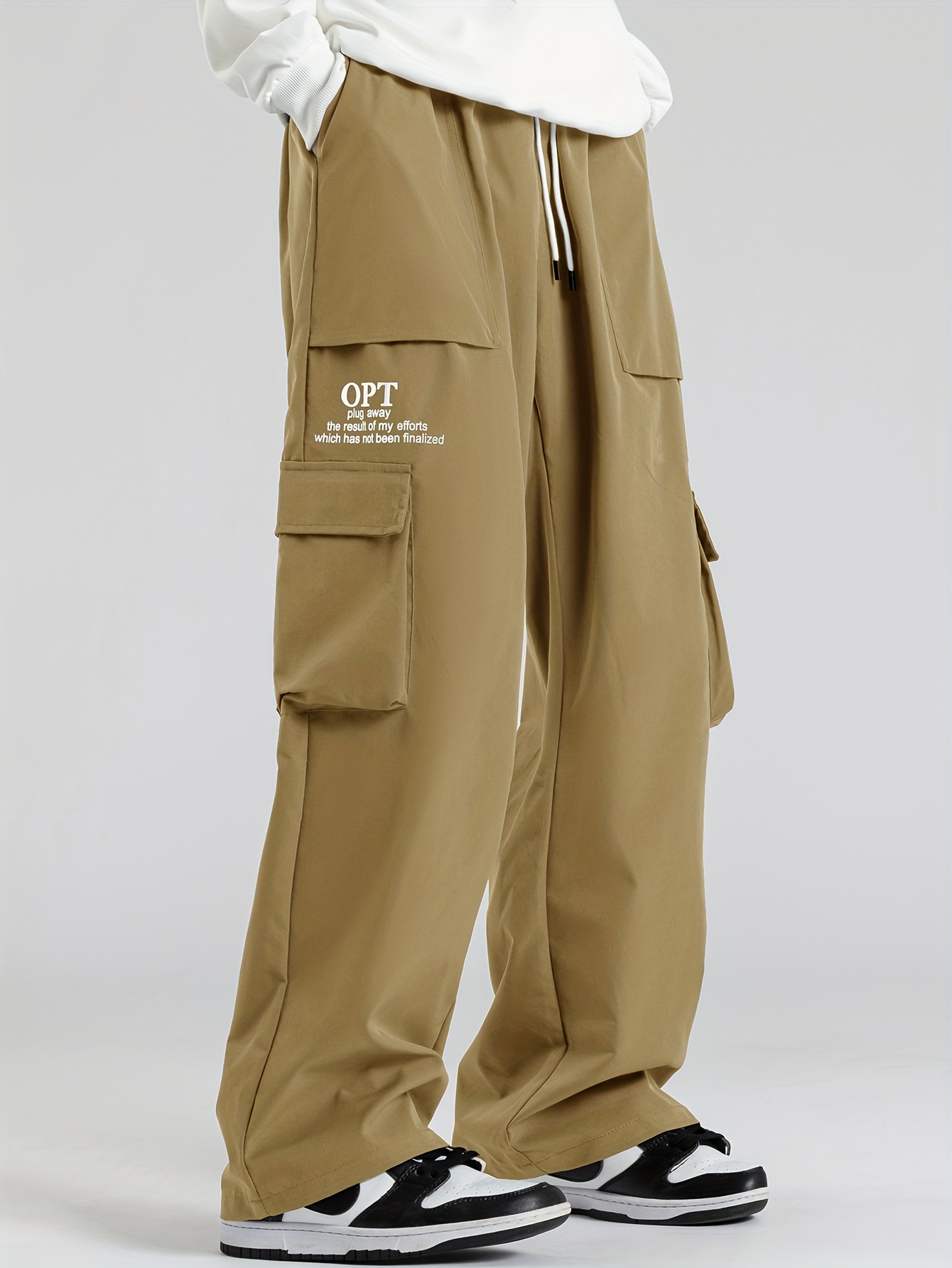 Beige High Waist Loose Cargo Pants Flap Pocket Slim Fitting - Temu