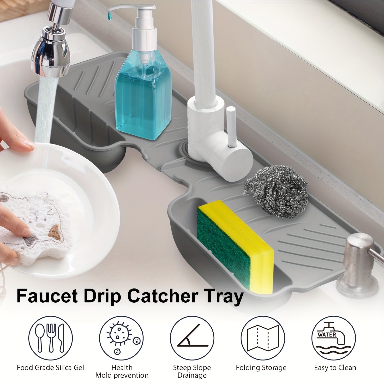 JAYZUUM Long Size 27.5 X 5.5 Splash Guard for Sink Faucet, Absorbent Fast  Drying Mat Sink Gadgets-Splash Guard Behind Faucet Drip Catcher for Sponge