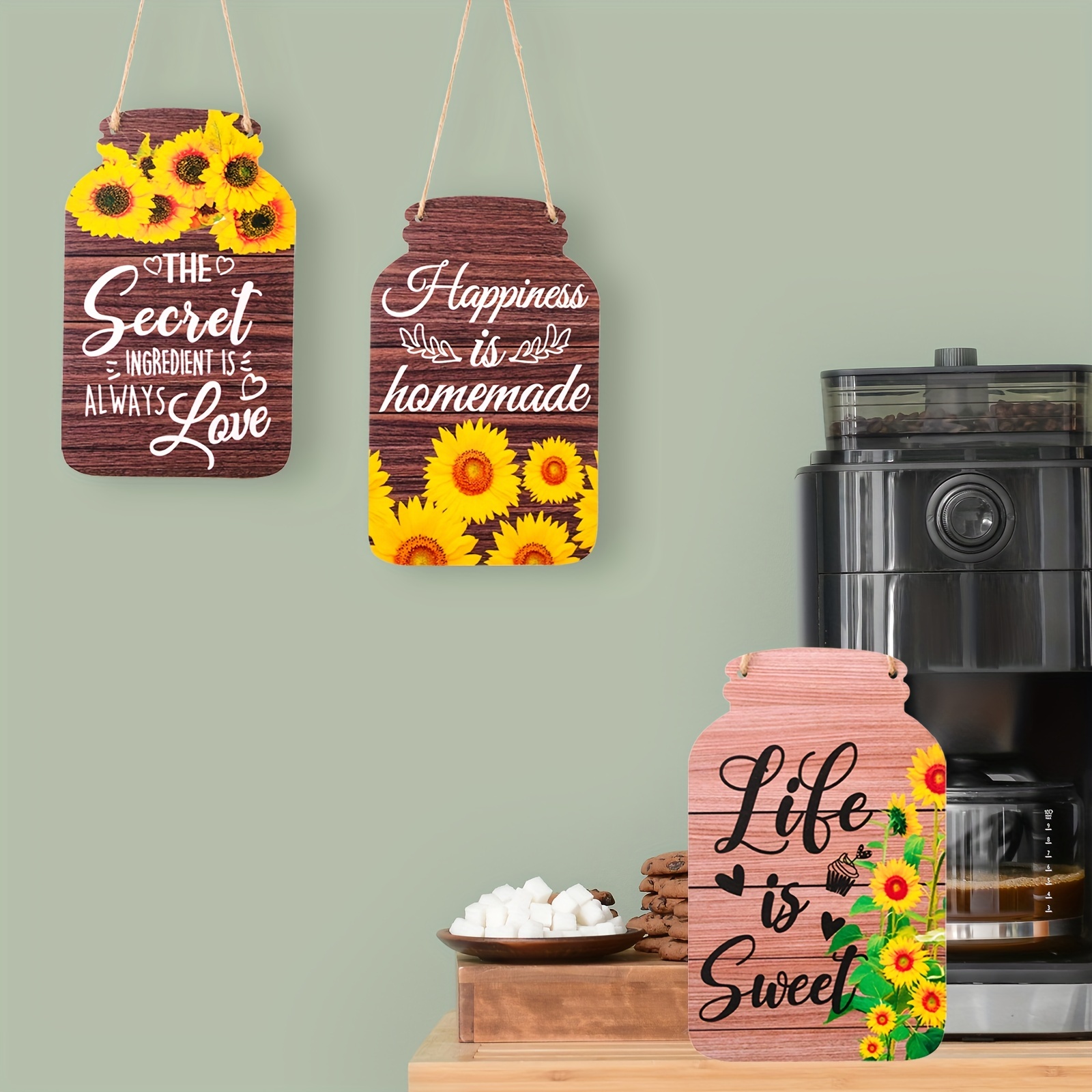 4 Pcs Kitchen Wall Decor Mason Jar Set Wooden Rustic Home Decor  Inspirational Kitchen Decor Hanging Farmhouse Kitchen Signs Wall Decor for  Home Decor